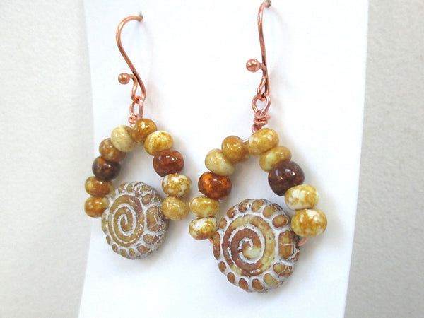 Circle of Life Rustic Boho Earrings with Czech Glass Dangles and Copper Wires