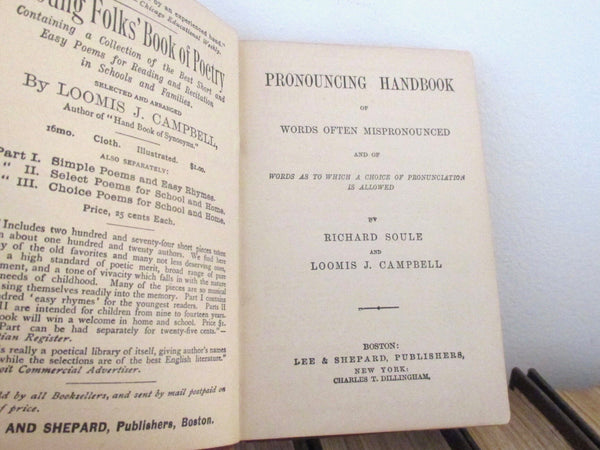 Pronouncing Handbook of Words 1873 First Edition, Richard Soule, Loomis J Campbell